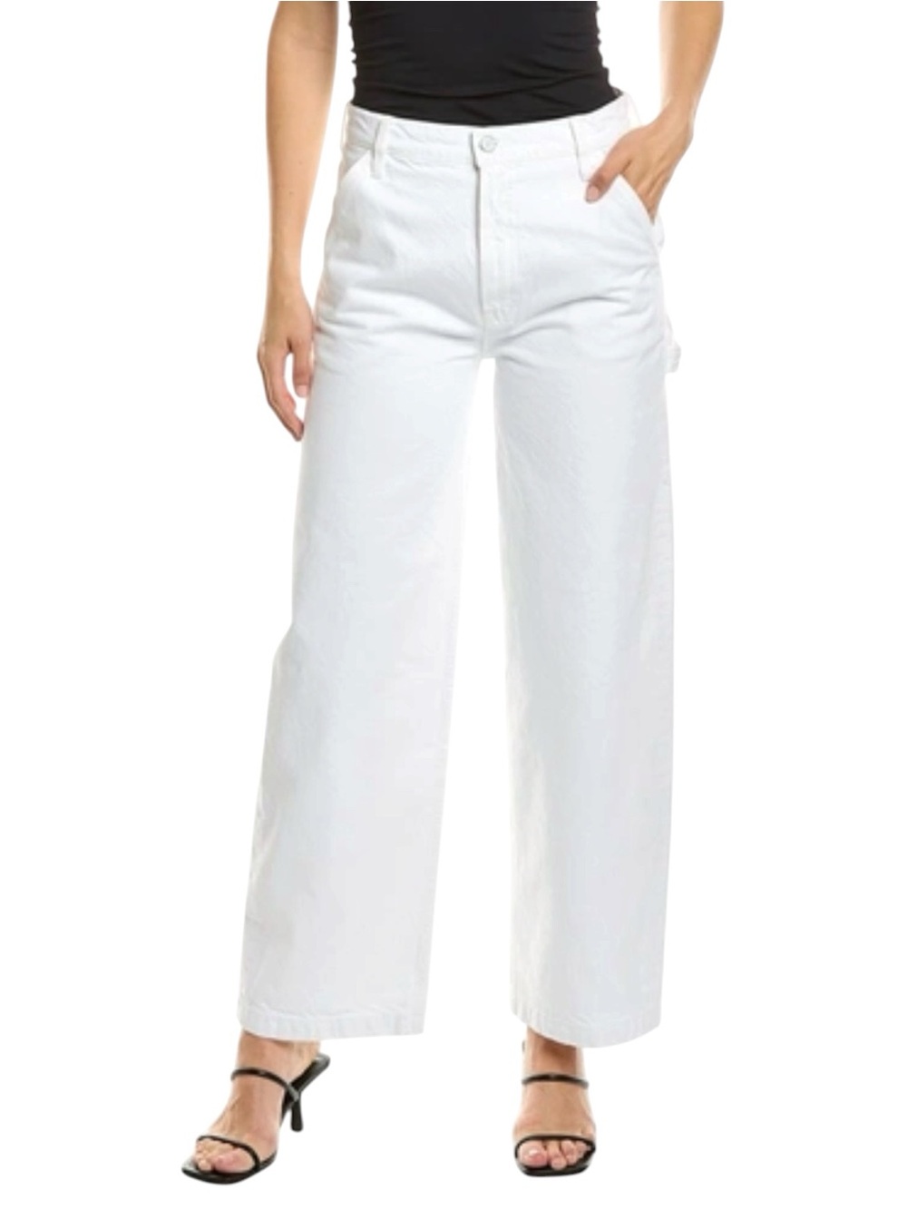 Mother Snacks Fun Dip Utility Puddle Jeans White Denim Sticky Rice Summer NWT